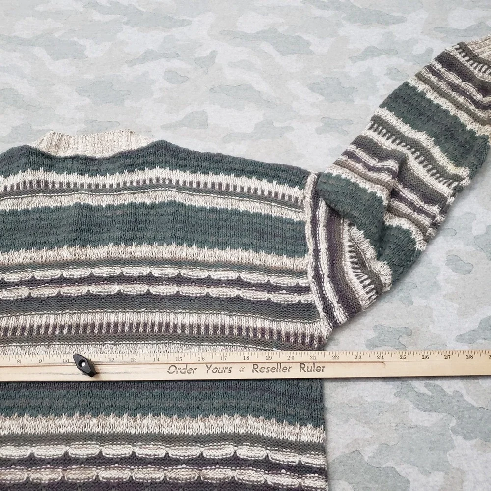 Vintage Crossings Sweater Mens Large Green Striped Pullover 3D Knit Grandpa Core